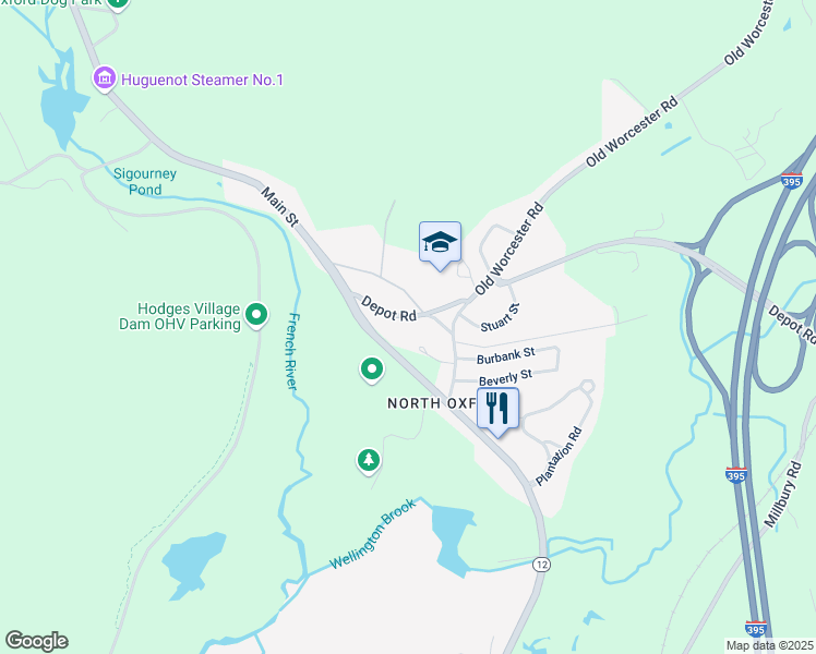 map of restaurants, bars, coffee shops, grocery stores, and more near 16 Depot Road in Oxford