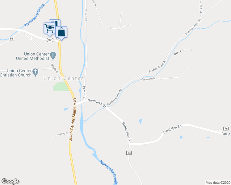 map of restaurants, bars, coffee shops, grocery stores, and more near 1927 Bradley Creek Road in Endicott