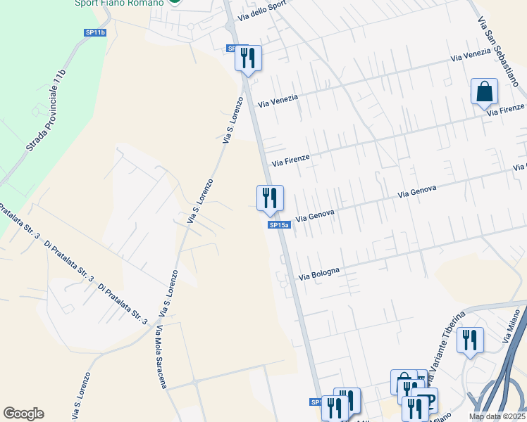 map of restaurants, bars, coffee shops, grocery stores, and more near 47 Strada Provinciale 15a in Fiano Romano