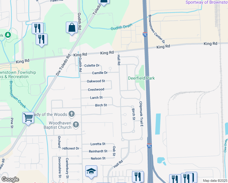 map of restaurants, bars, coffee shops, grocery stores, and more near 22001 Crestwood in Trenton