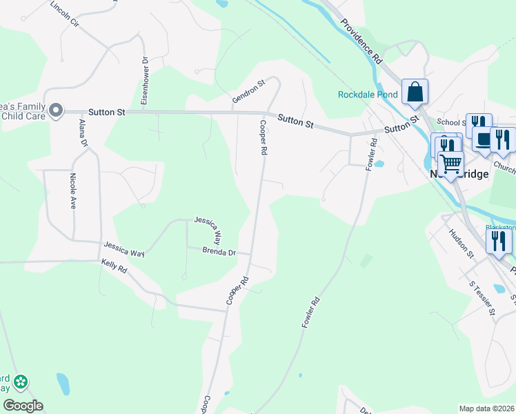 map of restaurants, bars, coffee shops, grocery stores, and more near 402 Cooper Road in Northbridge