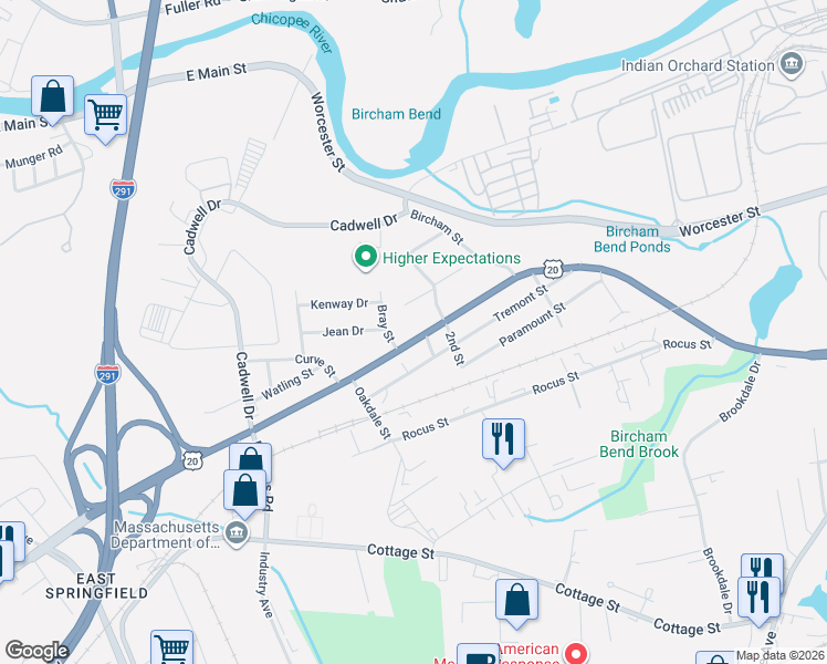 map of restaurants, bars, coffee shops, grocery stores, and more near 1287 Page Boulevard in Springfield