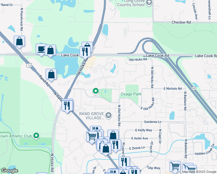 map of restaurants, bars, coffee shops, grocery stores, and more near 763 Pennsylvania Avenue in Palatine