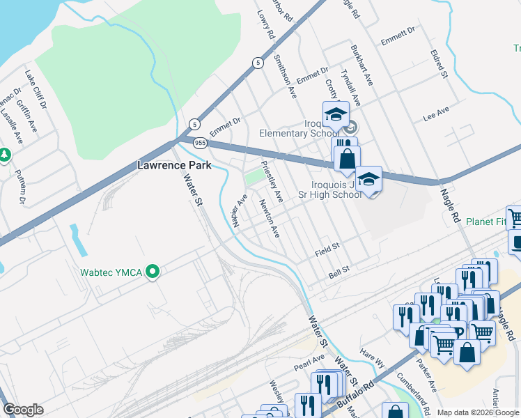 map of restaurants, bars, coffee shops, grocery stores, and more near 3722 Main Street in Erie