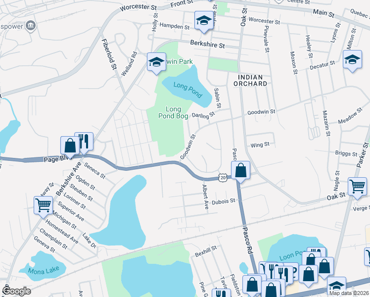 map of restaurants, bars, coffee shops, grocery stores, and more near 510-520 Goodwin St in Springfield
