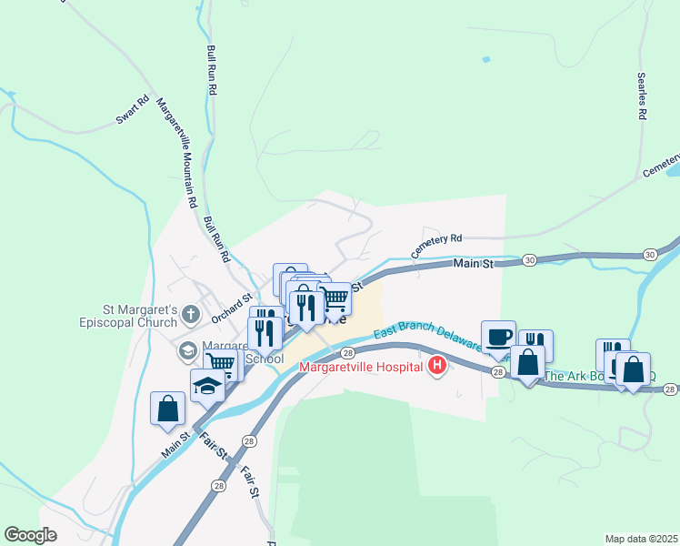 map of restaurants, bars, coffee shops, grocery stores, and more near 920 Main Street in Margaretville