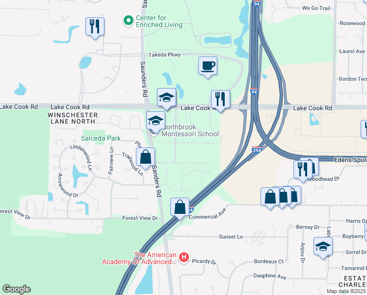 map of restaurants, bars, coffee shops, grocery stores, and more near 4131 Pamella Lane in Northbrook
