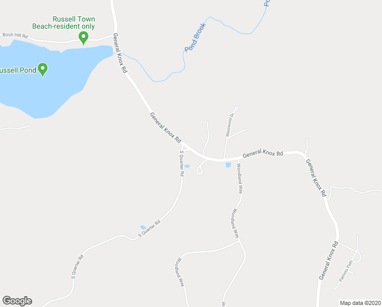 map of restaurants, bars, coffee shops, grocery stores, and more near 678 General Knox Road in Russell