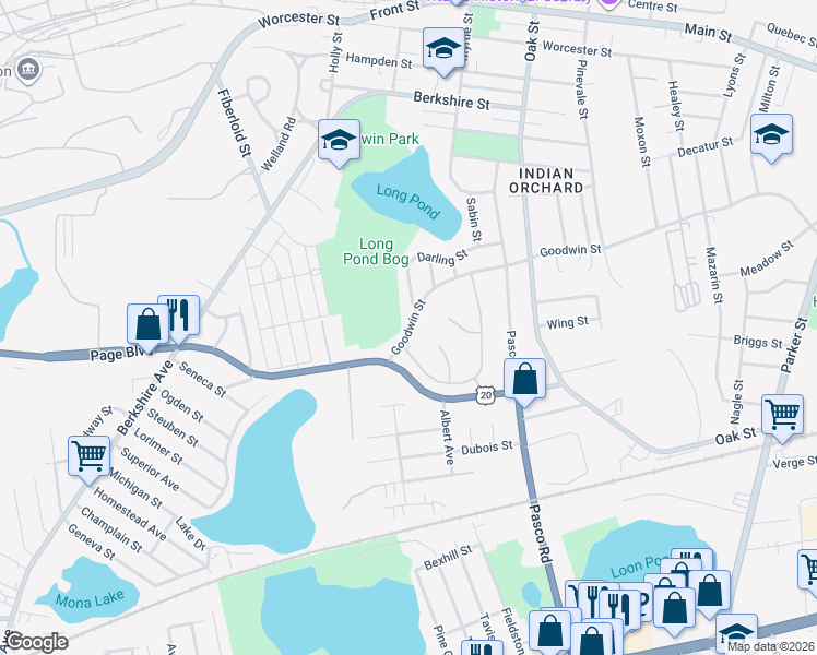 map of restaurants, bars, coffee shops, grocery stores, and more near 510 Goodwin Street in Springfield