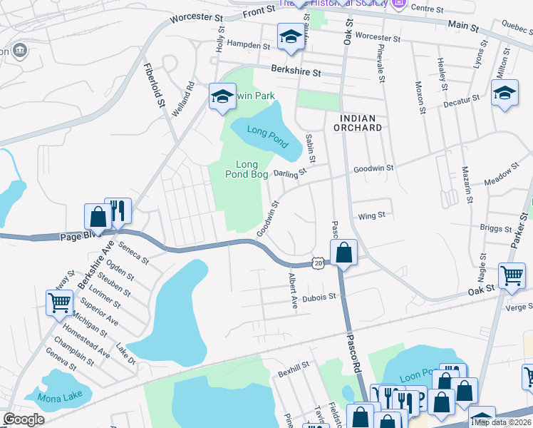 map of restaurants, bars, coffee shops, grocery stores, and more near 510-520 Goodwin St in Springfield