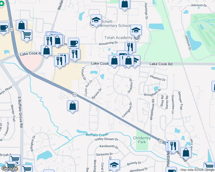 map of restaurants, bars, coffee shops, grocery stores, and more near 1152 Middlebury Lane in Wheeling