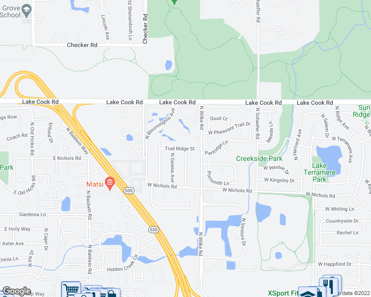 map of restaurants, bars, coffee shops, grocery stores, and more near 1824 Trail Ridge Street in Arlington Heights