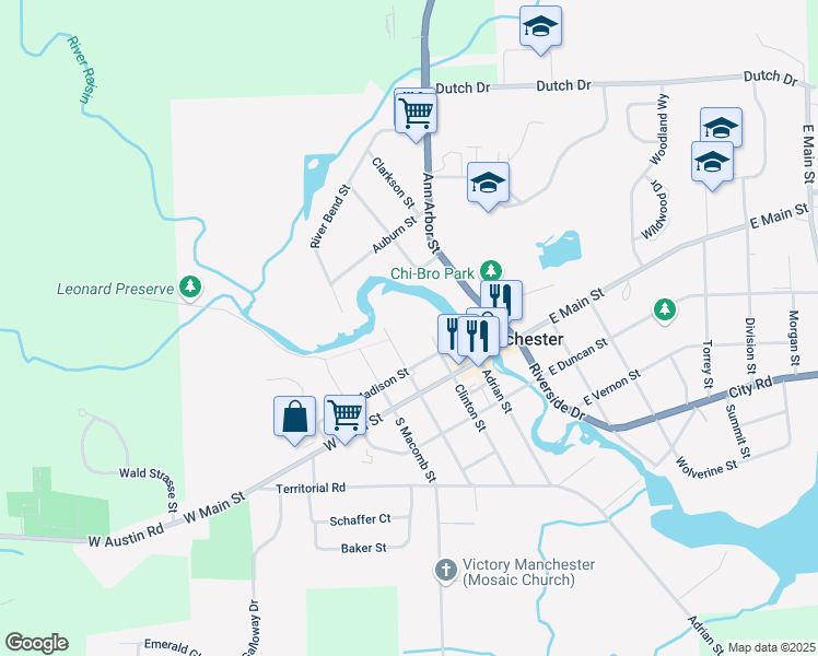map of restaurants, bars, coffee shops, grocery stores, and more near 209 North Washington Street in Manchester