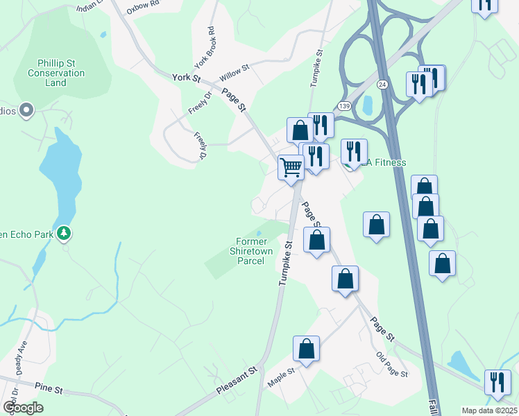 map of restaurants, bars, coffee shops, grocery stores, and more near 14 Page Terrace in Stoughton