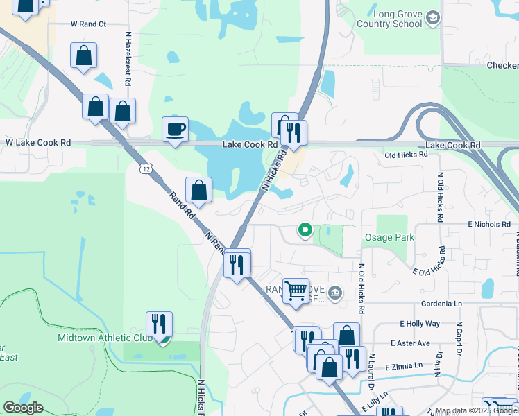 map of restaurants, bars, coffee shops, grocery stores, and more near 525 East Constitution Drive in Palatine
