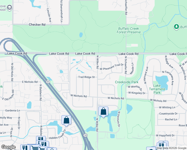 map of restaurants, bars, coffee shops, grocery stores, and more near 4175 North Bloomington Avenue in Arlington Heights