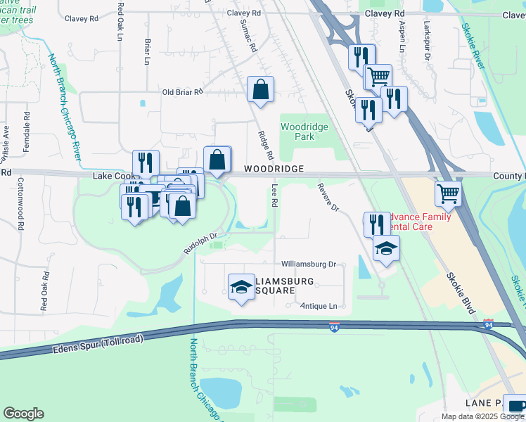 map of restaurants, bars, coffee shops, grocery stores, and more near 1220 Rudolph Drive in Northbrook