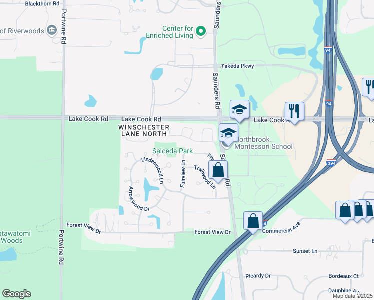 map of restaurants, bars, coffee shops, grocery stores, and more near 4349 Exeter Lane in Northbrook