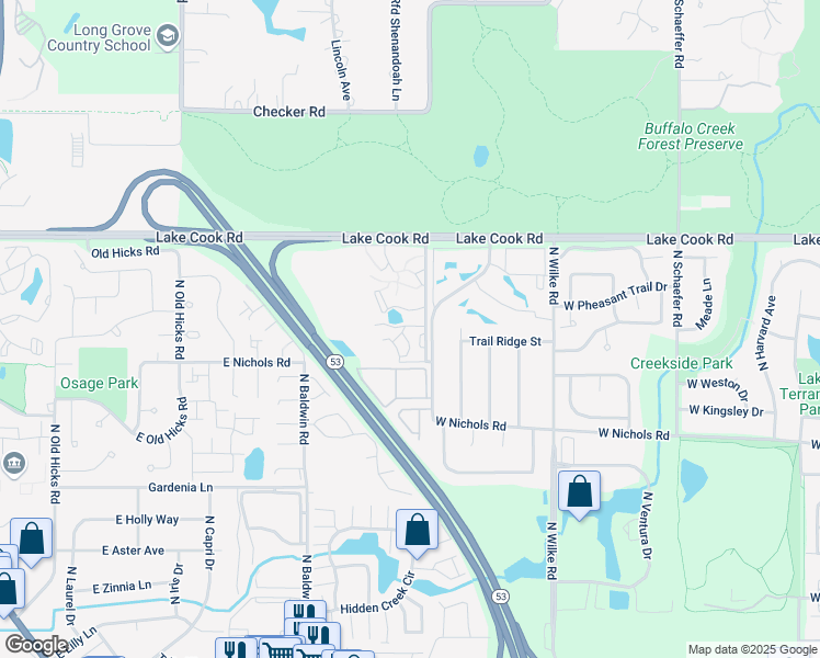 map of restaurants, bars, coffee shops, grocery stores, and more near 2234 West Nichols Road in Arlington Heights