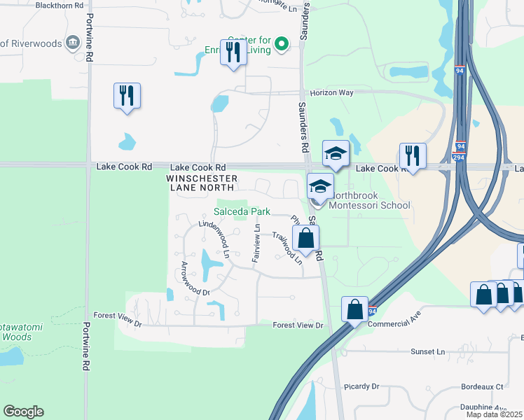 map of restaurants, bars, coffee shops, grocery stores, and more near 4349 Exeter Lane in Northbrook