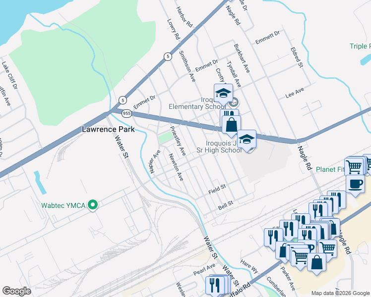 map of restaurants, bars, coffee shops, grocery stores, and more near 844 Rankine Avenue in Erie