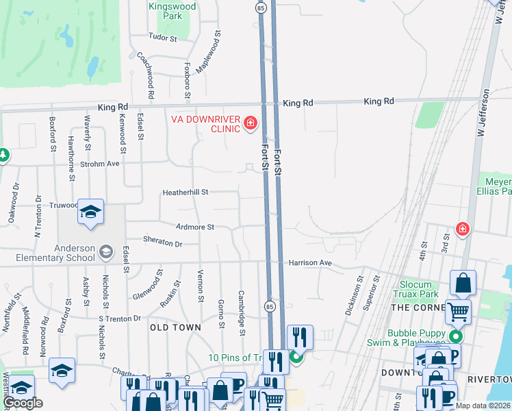 map of restaurants, bars, coffee shops, grocery stores, and more near 1799 Baldwin Drive in Trenton