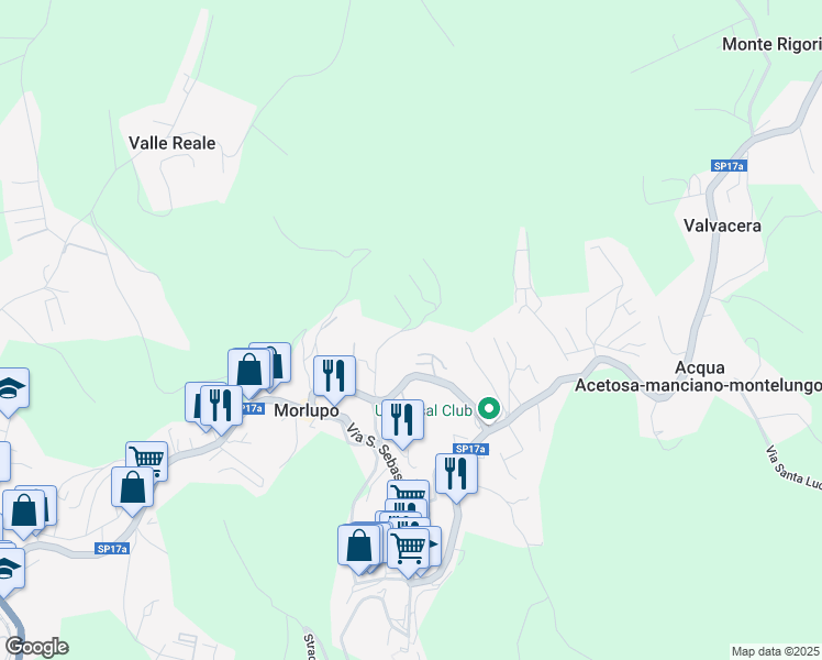 map of restaurants, bars, coffee shops, grocery stores, and more near 215 Località Pastinalupo in Morlupo