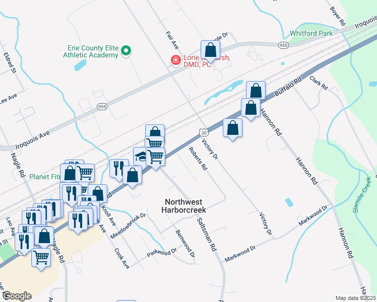 map of restaurants, bars, coffee shops, grocery stores, and more near 4859-4887 Buffalo Rd in Erie