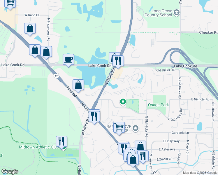 map of restaurants, bars, coffee shops, grocery stores, and more near 548 East Constitution Drive in Palatine