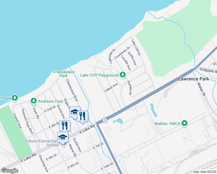 map of restaurants, bars, coffee shops, grocery stores, and more near 2408 Cabot Avenue in Erie