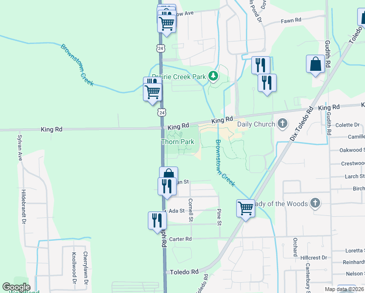 map of restaurants, bars, coffee shops, grocery stores, and more near 21311 Telegraph Road in Brownstown Charter Township