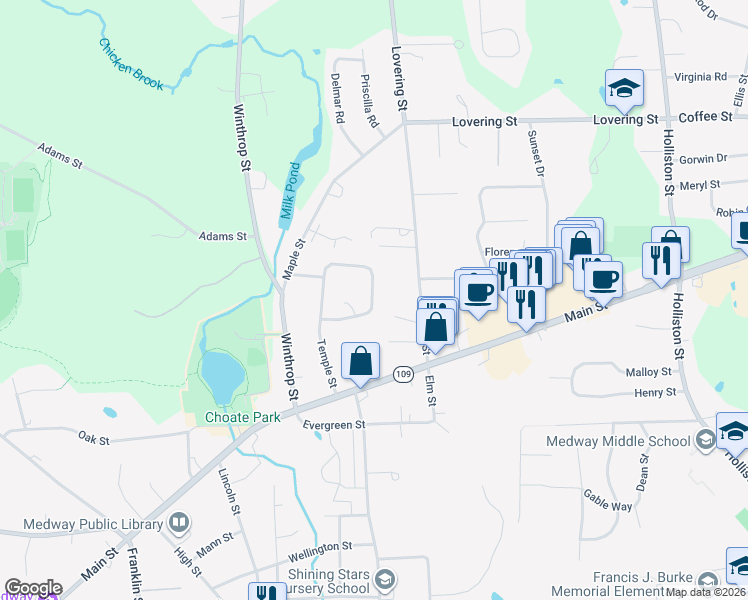 map of restaurants, bars, coffee shops, grocery stores, and more near 11 Barber Street in Medway