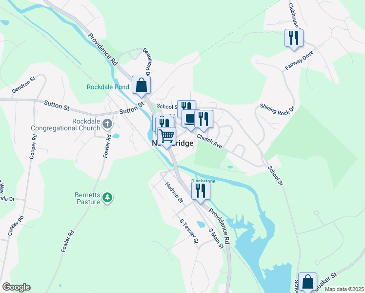 map of restaurants, bars, coffee shops, grocery stores, and more near in Northbridge