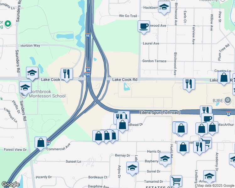 map of restaurants, bars, coffee shops, grocery stores, and more near in Deerfield