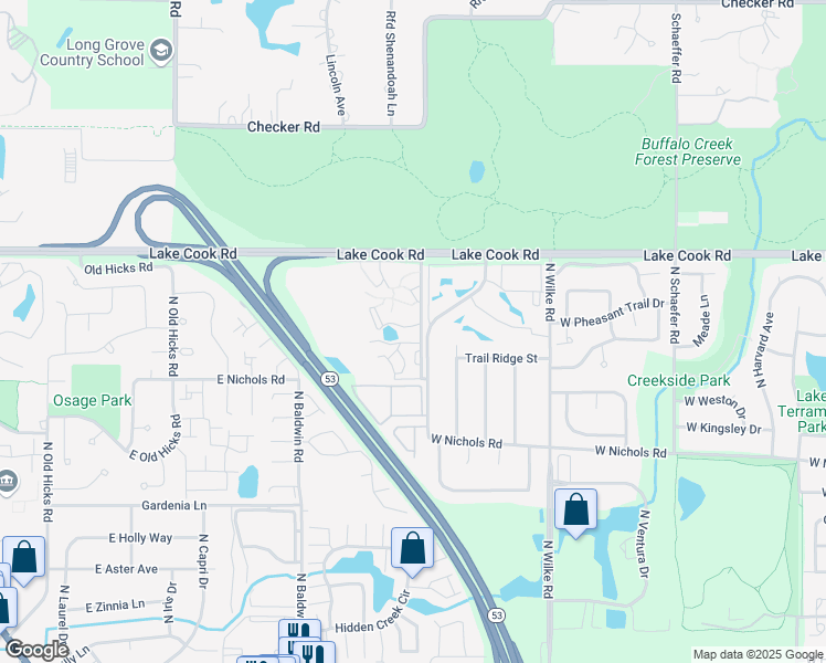 map of restaurants, bars, coffee shops, grocery stores, and more near 2234 West Nichols Road in Arlington Heights