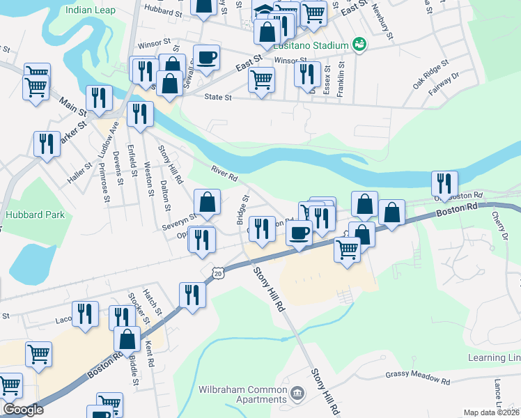 map of restaurants, bars, coffee shops, grocery stores, and more near 15 Pineywood Avenue in Wilbraham