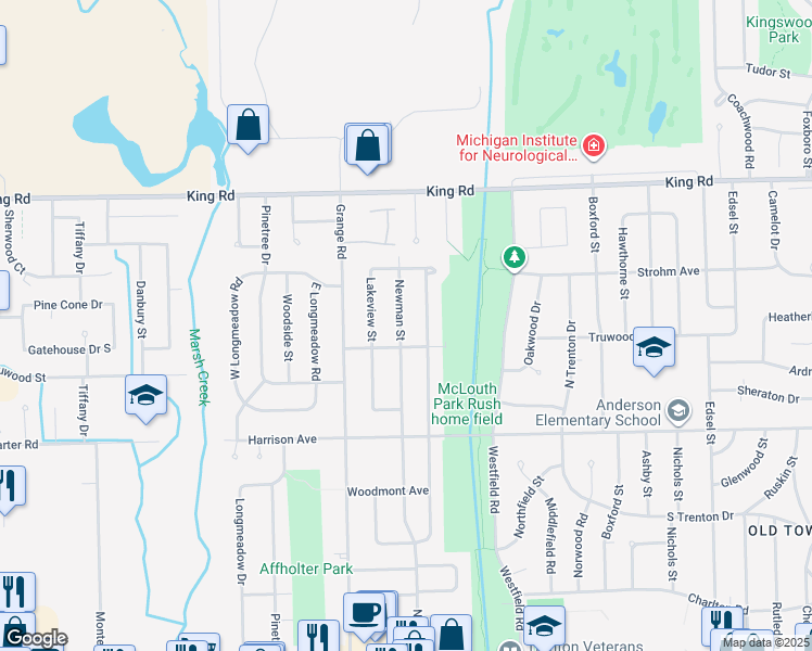 map of restaurants, bars, coffee shops, grocery stores, and more near 1845 Newman Street in Trenton