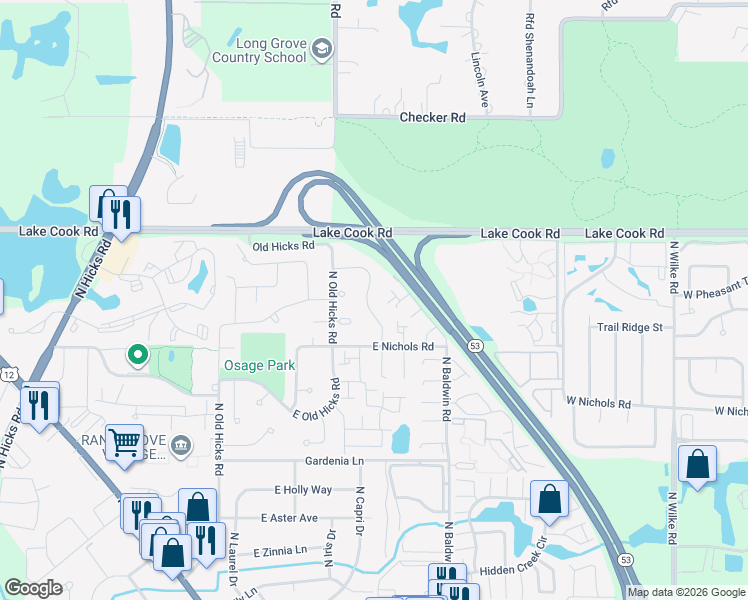 map of restaurants, bars, coffee shops, grocery stores, and more near 2259 Enlund Drive in Palatine
