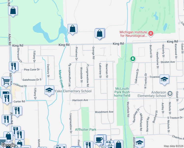 map of restaurants, bars, coffee shops, grocery stores, and more near 1832 Grange Road in Trenton