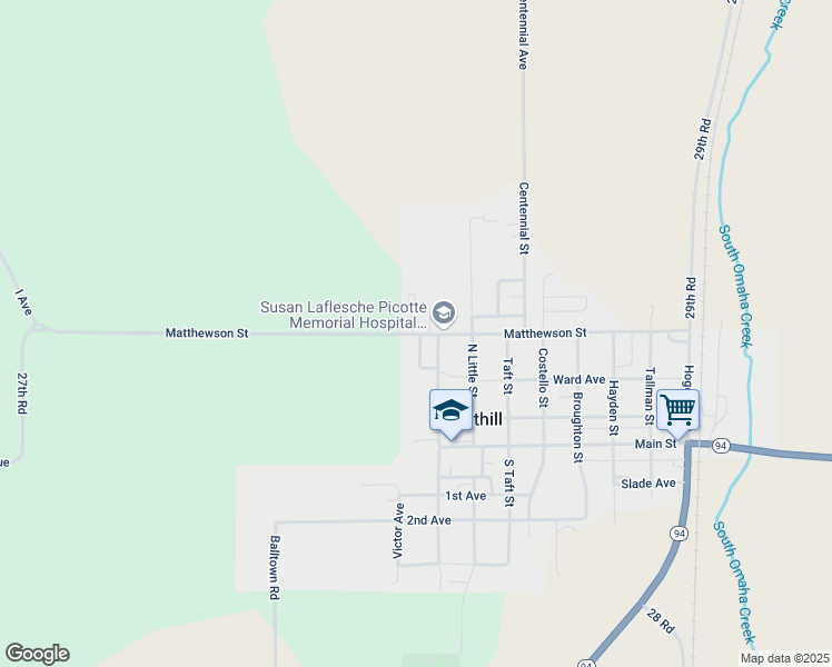 map of restaurants, bars, coffee shops, grocery stores, and more near 505 Matthewson Street in Walthill