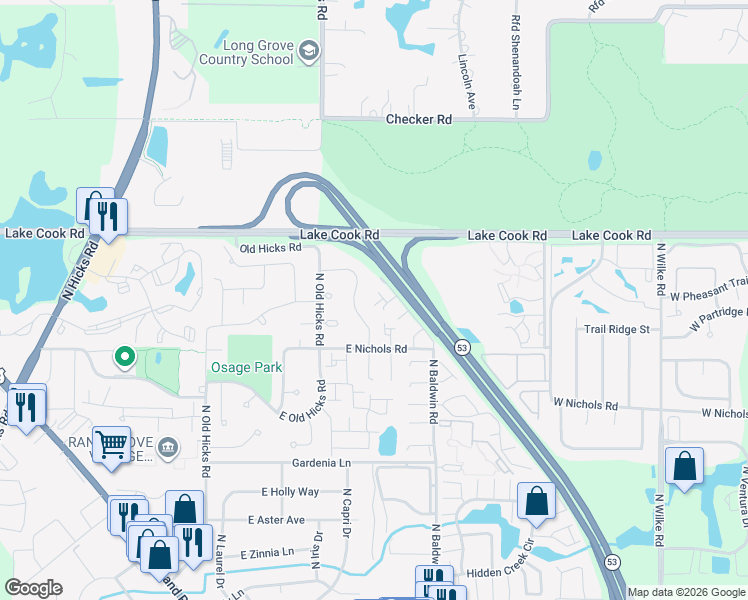 map of restaurants, bars, coffee shops, grocery stores, and more near 2259 Enlund Drive in Palatine