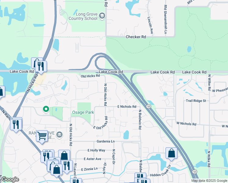 map of restaurants, bars, coffee shops, grocery stores, and more near 1009 East Kevin Circle in Palatine