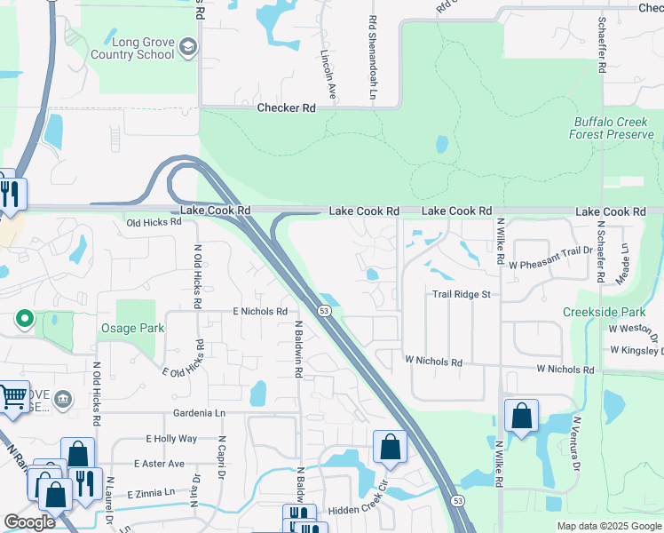 map of restaurants, bars, coffee shops, grocery stores, and more near 4062 Bonhill Drive in Arlington Heights