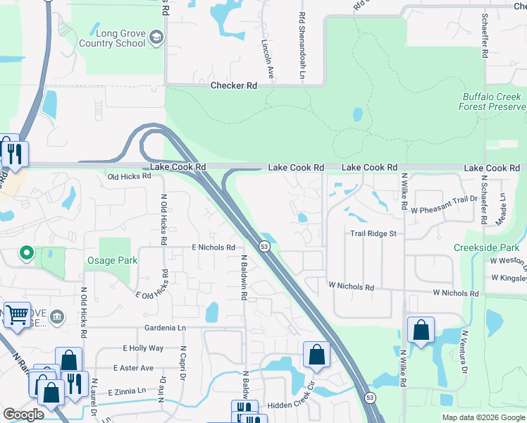 map of restaurants, bars, coffee shops, grocery stores, and more near 4062 Bonhill Drive in Arlington Heights