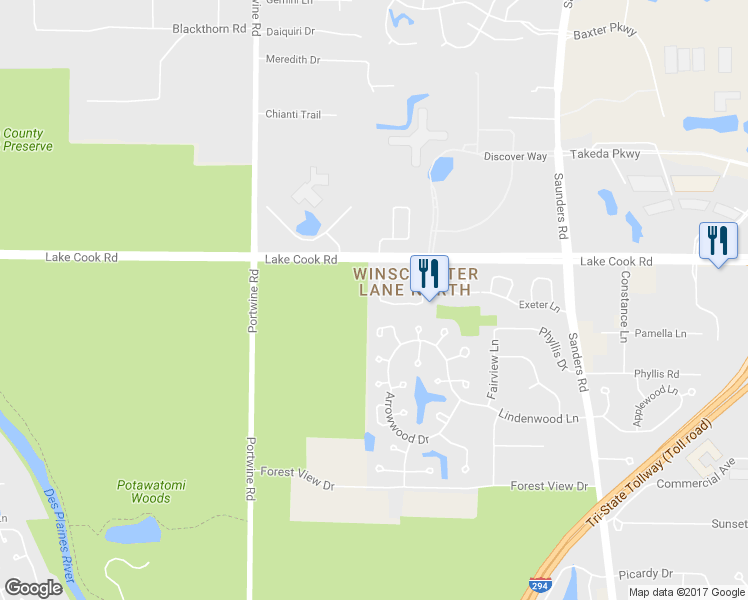 map of restaurants, bars, coffee shops, grocery stores, and more near 4598 Deer Trail in Northbrook