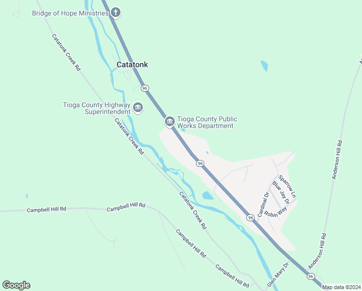 map of restaurants, bars, coffee shops, grocery stores, and more near 465 Highway 96 in Owego