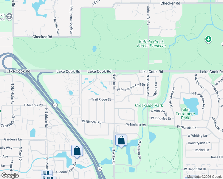 map of restaurants, bars, coffee shops, grocery stores, and more near 4177 North Bloomington Avenue in Arlington Heights