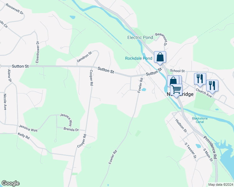 map of restaurants, bars, coffee shops, grocery stores, and more near 108 Fowler Avenue in Northbridge
