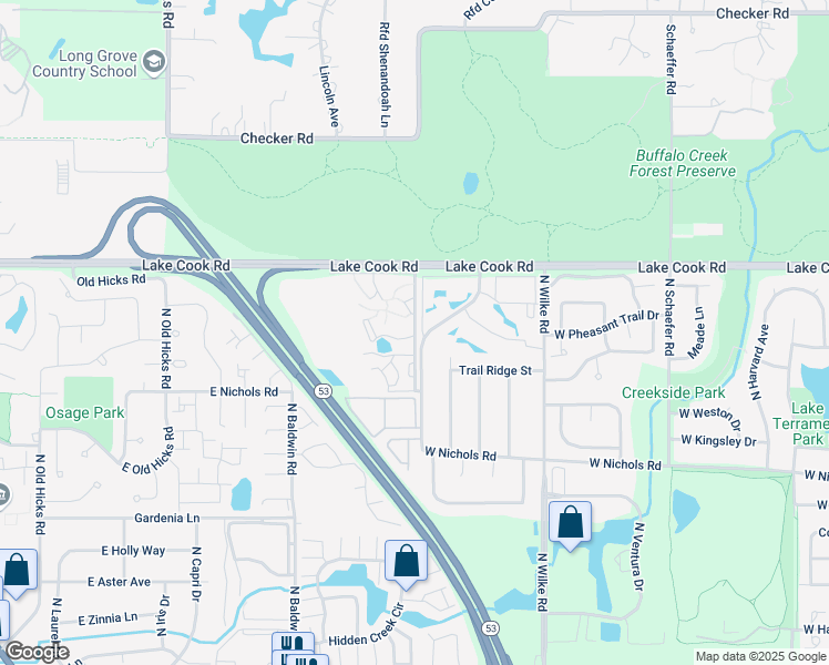 map of restaurants, bars, coffee shops, grocery stores, and more near 2308 West Nichols Road in Arlington Heights