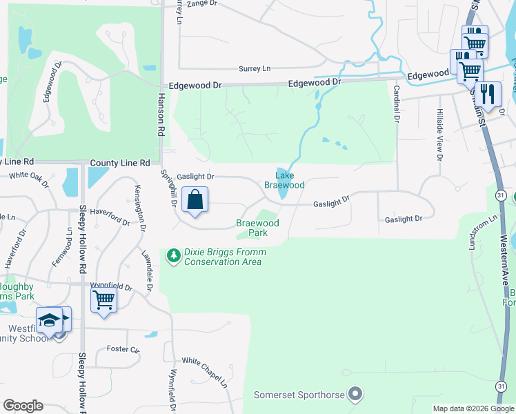 map of restaurants, bars, coffee shops, grocery stores, and more near 1105 Spring Hill Drive in Algonquin